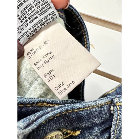 R13 Boy Mid Rise Whiskered 5 Pocket Denim Skinny Jeans Blue Women's Size W26 - Picture 5 of 9